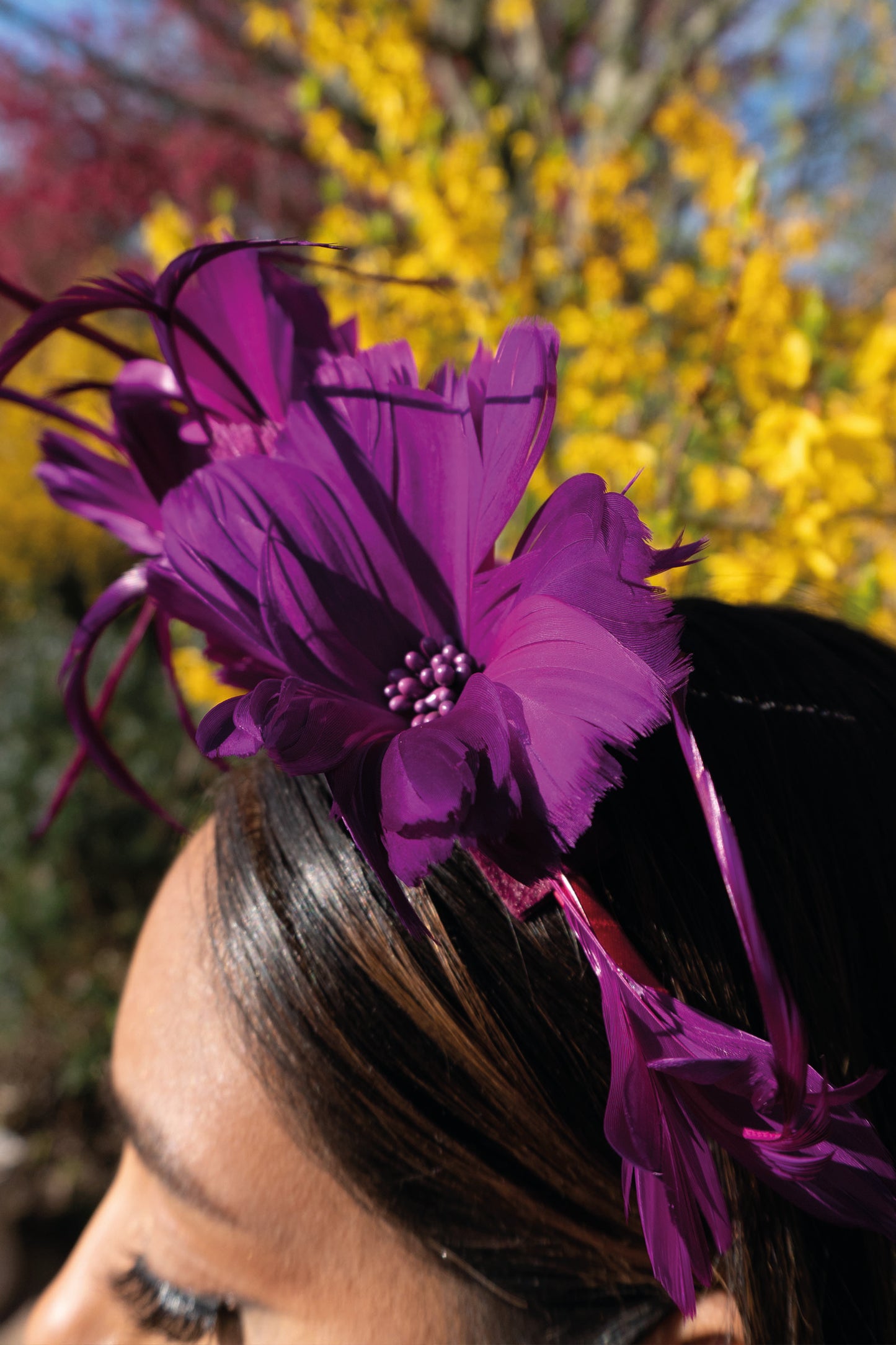 LYDIA STATEMENT FEATHER FASCINATOR PURPLE