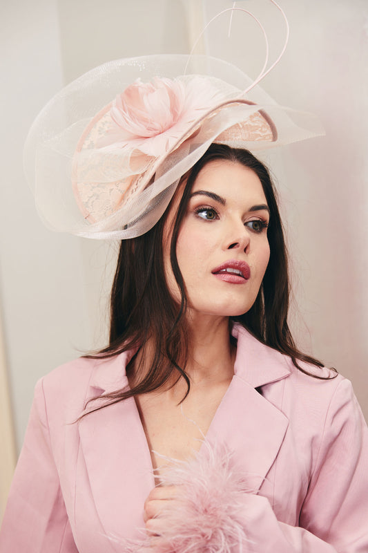 HAILEY BLUSH LACE FASCINATOR