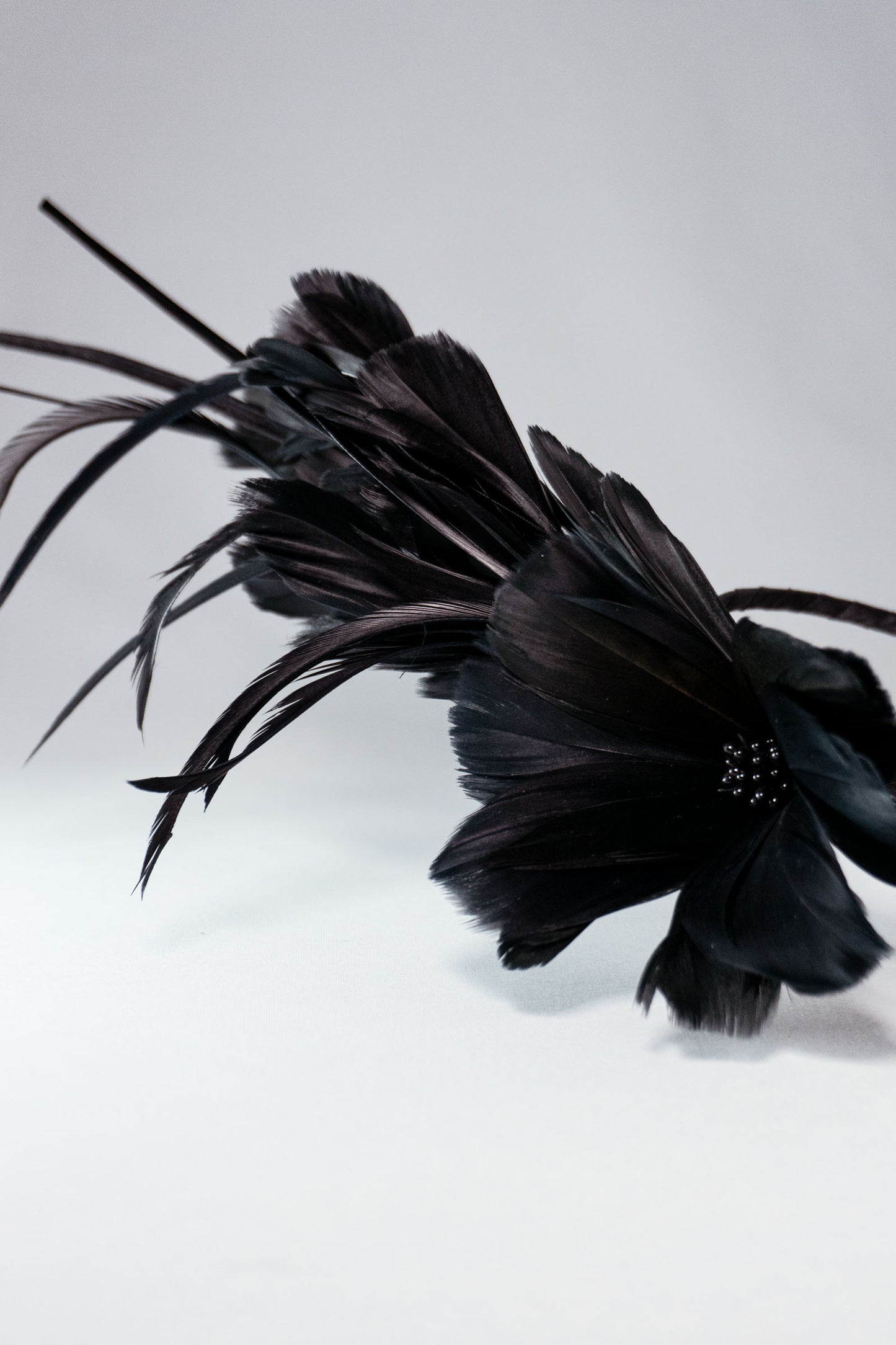 LYDIA STATEMENT FEATHER FASCINATOR BLACK