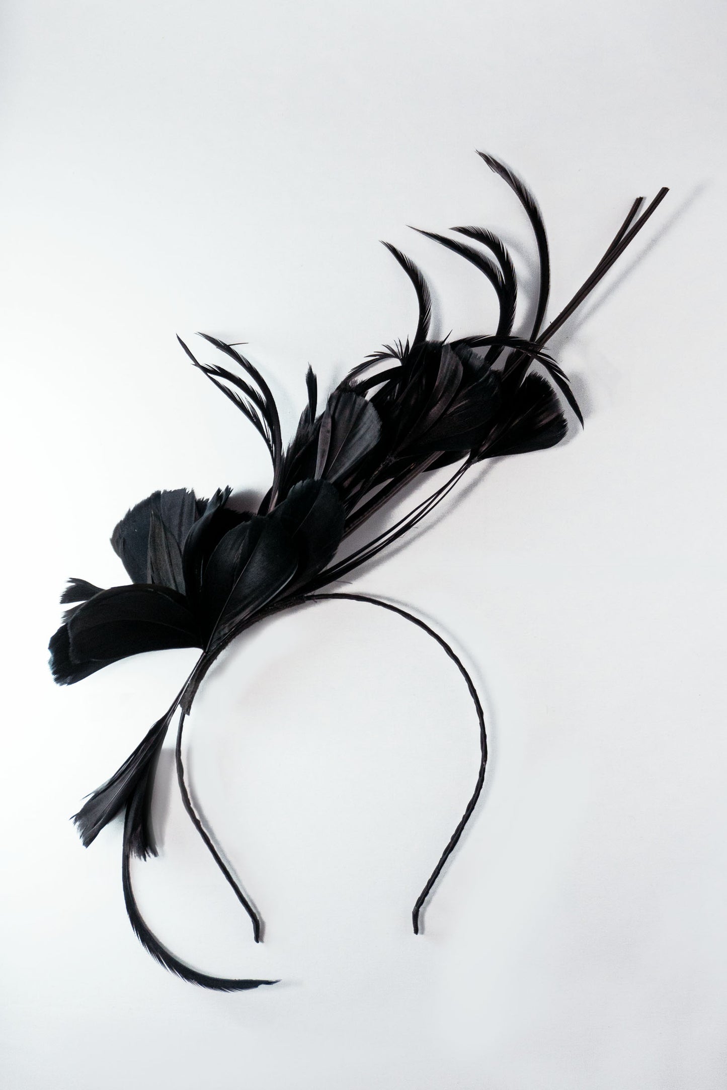 LYDIA STATEMENT FEATHER FASCINATOR BLACK