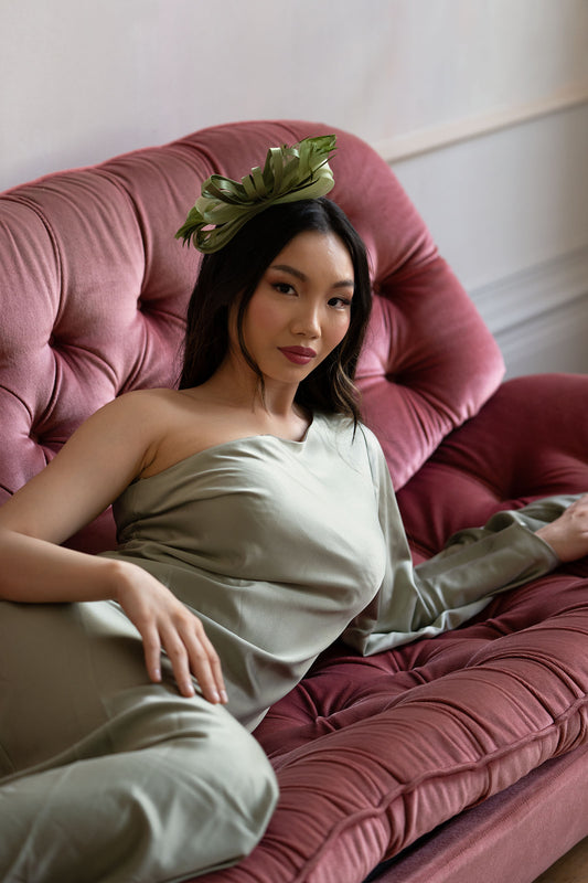 NATALIA FASCINATOR HEADBAND OLIVE GREEN