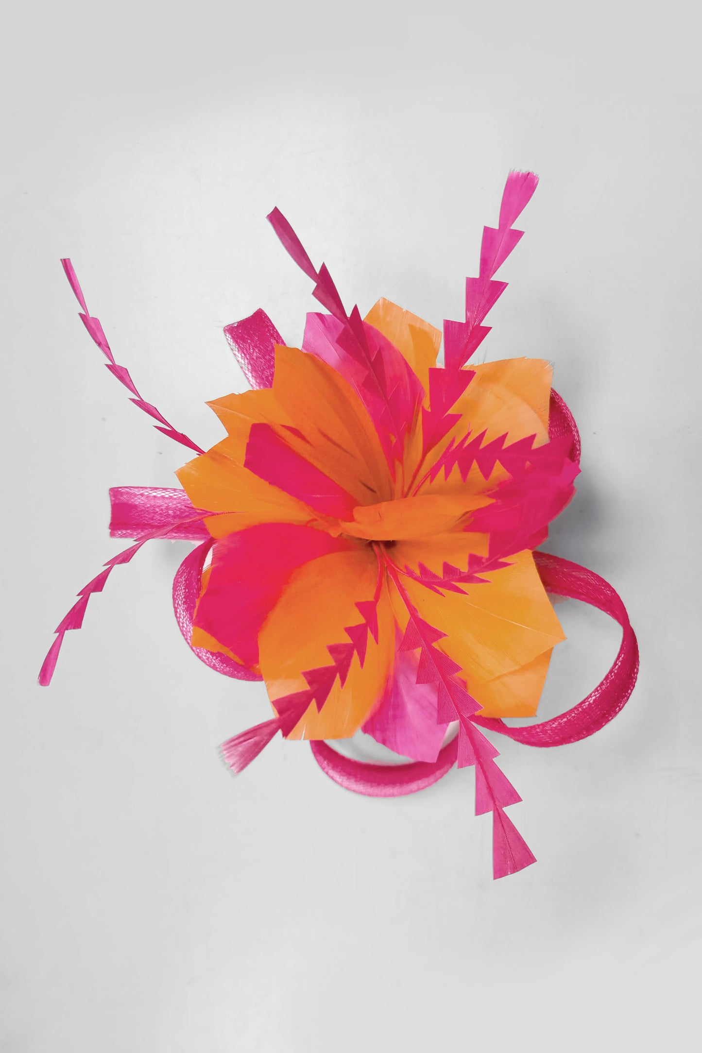 OLIVIA FASCINATOR CLIP PINK AND ORANGE