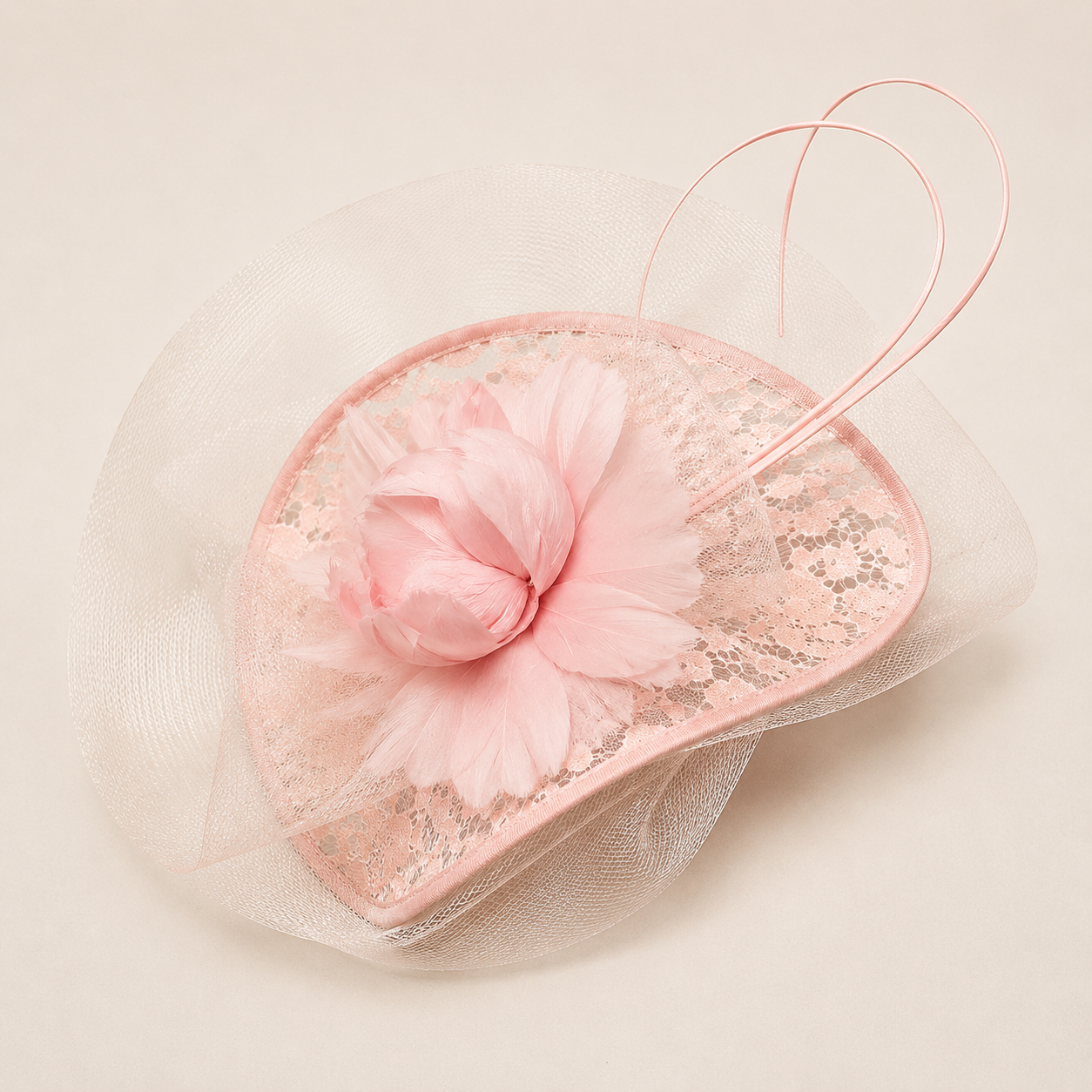 HAILEY BLUSH LACE FASCINATOR
