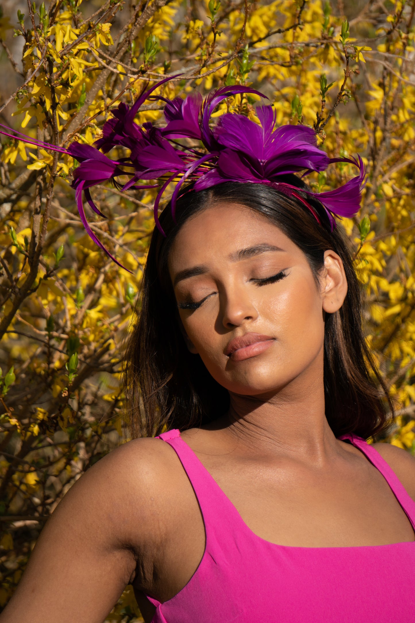 LYDIA STATEMENT FEATHER FASCINATOR PURPLE
