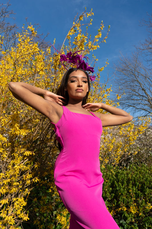LYDIA STATEMENT FEATHER FASCINATOR PURPLE